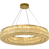 Lustre moderne à 2 niveaux en cristal, luminaire suspendu circulaire LED à cadre doré, plafonnier suspendu à intensité variable pour salon