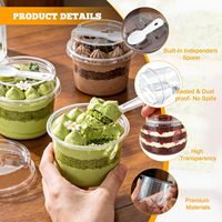 Gobelet à mousse rond de 250 ml, carré de 350 ml avec couvercle et cuillère, boîte à dessert en plastique transparent PET pour gâteau, yaourt, crème glacée