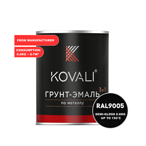 Peinture émail noire semi-brillante KOVALI 3 en 1, protection contre la rouille et la corrosion pour métal, bois, béton, pierre, couleurs RAL disponibles - Product Image 1