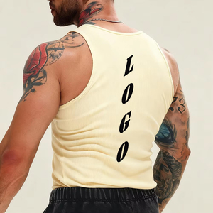 Özelleştirilmiş Slim Fit 2*2 nervürlü spor erkek Tank Top nefes boş kas erkek Tank Top ekran baskı spor salonu için üst giyim erkekler için - Product Image 5