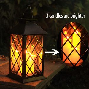 Lanterne solaire d'extérieur à 3 LED, bougie vacillante sans flamme, en cuivre et plastique, étanche IP65, lampe suspendue pour jardin - Product Image 2