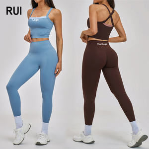 RUIQUWIN Custom Women's Breathable Plus Size <b>Padded</b> Sports Bra Fitness Yoga Set High Waist Leggings for Gym Pilates - Product Image 1