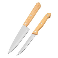 Couteau à steak en acier inoxydable, couteau à découper et à trancher portable pour pique-nique en plein air, camping, avec manche en bois