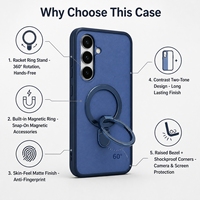 Casing Ponsel Magnet Ring Model Raket Tenis Klasik dengan Kotak Warna Elegan untuk Samsung S26 Ultra S25/S24, Lapisan Tahan Lama