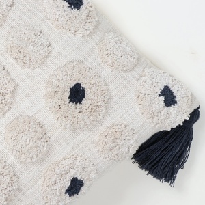 Hand Tufted Embroidered Texture Modern Ivory and Gray Pom-Pom Fringe 100% Cotton <b>Cushion</b> Cover Soft Home Decor Wholesale Price - Product Image 2