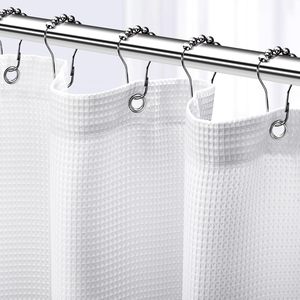 Cortina de Ducha de Lujo Más Vendida, Diseño Jacquard Liso, Tejido Waffle, 100% Poliéster, Ecológica, Blanca, 180x180cm, Diseño Clásico Moderno - Product Image 1