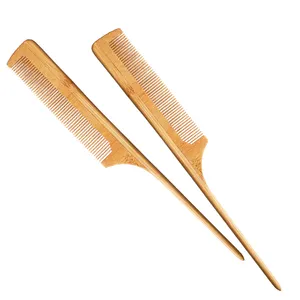 Изготовленный на заказ логотип и натурального бамбука парикмахерские расчески предварительно cision крысиный хвост расческа, деревянная пробор расческа для волос