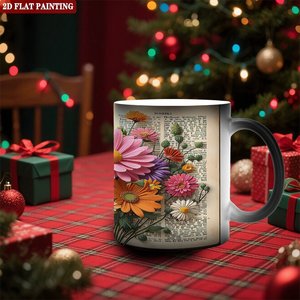 <b>Ceramic</b> Color Changing Mug 11oz Frosted Black Heat Sensitive Magic <b>Cup</b> With Floral Design - Product Image 2