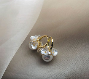 Boucles d'oreilles perle cercle 2024 nouvelle conception de couronne Boucles d'oreilles boucle d'oreille en cuivre plaqué or 14 carats - Product Image 5