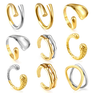 แหวนสแตนเลสสตีลดีไซน์เรขาคณิตแบบเปิดสองสีสไตล์ยุโรปอเมริกันสำหรับผู้หญิง - Product Image 1