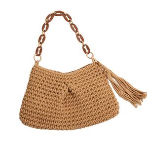 THK moda algodón cuerdas tejido playa bolsos de hombro cuerdas hechas a mano playa ganchillo bolsa playa Sling Tote para damas - Product Image 5