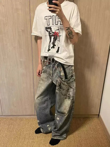 Jeans en denim Y2K personnalisés pour hommes, pantalons baggy à jambes larges pour hommes, femmes, filles, bottes décontractées, coupe délavée. - Product Image 4