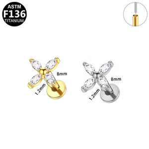 Bijoux de corps en titane sans filetage de qualité implant F136, boucles d'oreilles papillon à dos plat en titane doré, <span class=keywords><strong>labret</strong></span> en titane - Product Image 2