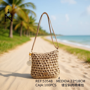 Borsa a tracolla in corda di cotone traforata 22x18cm per donna stile casual - Product Image 3