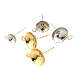Stainless Steel Pearl <b>Holder</b> Bowl <b>Hat</b> Studs Gold Plated For Jewelry Making DIY Accessories 8mm Size - Product Image 2