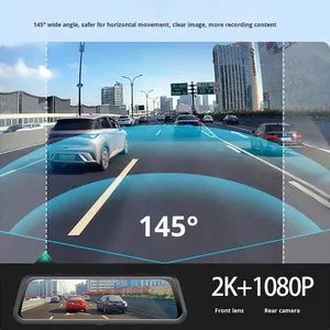 กล้องติดรถยนต์กระจกมองหลังรถยนต์ HD 2K + 1080P IPS ขนาด9.66นิ้วหน้าจอจอดรถบันทึกภาพกลางคืนแบบมีห่วงสีดำ1ปี - Product Image 4