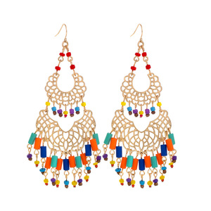 Bohemian Tassel Earrings Gold Plated Alloy Women's Party Fashion Dangle Jewelry <b>Colorful</b> <b>Beaded</b> Chandelier Style - Product Image 5