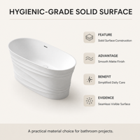 Baignoire ovale en surface solide ondulée blanche ultra-brillante 2026, pour hôtels et usage domestique, épaisseur et taille personnalisables, en pierre artificielle, vente en gros