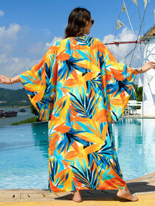 Robe de plage ample à boutons et col en V imprimée style <span class=keywords><strong>boubou</strong></span> <span class=keywords><strong>africain</strong></span> grande taille pour femme, caftan musulman, vente en gros - Product Image 4