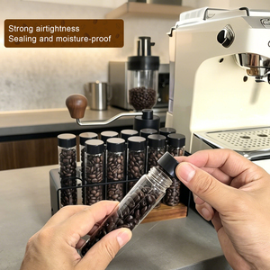 Tubos de Almacenamiento de Granos de <span class=keywords><strong>Café</strong></span> de Dosis Única a Precio de Fábrica, Frascos Dosificadores de Vidrio Borosilicato, Contenedor Sellado con Base de Madera de Pino - Product Image 4
