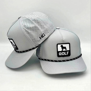 Sombreros de Golf de lona impermeables de 5 paneles de secado rápido personalizados Gorras de deporte al aire libre perforadas agujeros láser parches bordados personalizados - Product Image 4