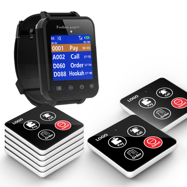 Four Key Touched Call Button in Any Language With Customized logo Waiter Watch Receiver for Restaurant Calling Service