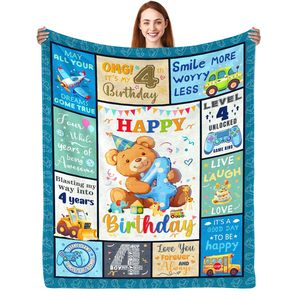 Happy Birthday Bear Flannel <b>Blanket</b> Throw <b>Blanket</b> Nap <b>Blanket</b> Cozy <b>Warm</b> Super Soft for Home Office Nap Custom Print Wholesale - Product Image 5