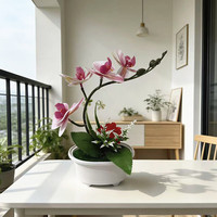 Accessoires de photographie de plantes vertes artificielles pour simulation, comprenant deux grandes et deux petites hortensias, des orchidées Phalaenopsis et des bonsaïs, 4 fleurs, pour intérieur et salon