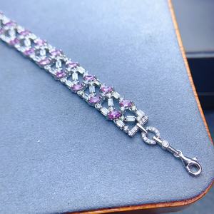 Rosa rosa zaffiro Charm bracciale 925 in argento Sterling con pietra naturale impilabile delitti gioielli per regalo o festa - Product Image 5