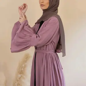 Eid düz renk mütevazı Baju Kurung Borong Telekung Kebaya malezya müslüman çiçek dantel pileli Abaya kadın müslüman elbise