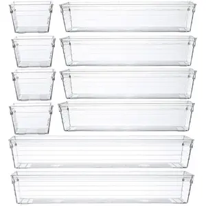 Eco Friendly Multifunction Clear Drawer Divider Adjustable Plastic Container Drawer Organizers For Household