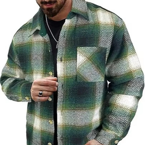 Giản dị in bông nút-up dài tay dệt vải Jacquard người đàn ông áo khoác áo sơ mi với các nút - Product Image 1