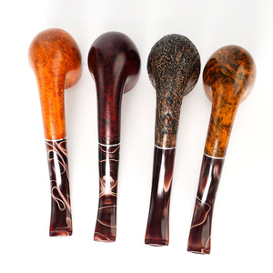 Muxiang Briarwood Smoking Pipe Bent Shape Flame Pattern Carved Wood Tobacco Pipe For Men - Product Image 4