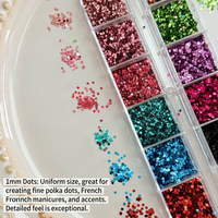 TSZS Kit de paillettes à pois pour ongles, 12 compartiments, 1 mm, tailles mixtes, points ronds, 12 couleurs, accessoires de manucure DIY