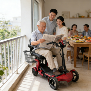 Scooter pliable manuel Chunlai 400w à 4 roues <span class=keywords><strong>Q4</strong></span> rouge avec batterie au lithium de 15 Ah, vitesse de 15 km/h, certifié CE, autonomie de <span class=keywords><strong>35</strong></span> km - Product Image 1