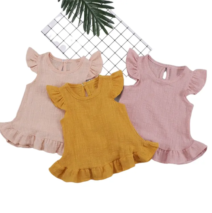 Infants & Toddler Lovely Children Summer Dress Baby Bamboo Linen Ruffle Girl Dresses