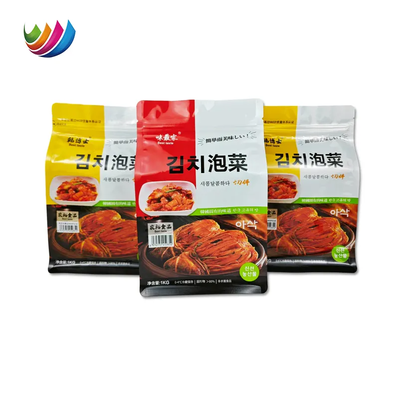 Manufacturer Customized open window Plastic Snacks stand up pouch for food package pickle packaging eight side sealing bag