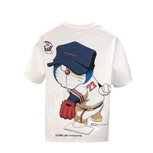 T-shirt estiva da uomo alla moda, in poliestere traspirante, vestibilità ampia, a maniche corte, con stampa cartoon vintage. - Product Image 1