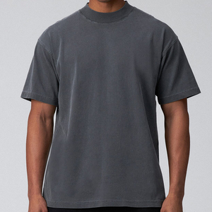 Özel logo Streetwear pamuk boy Boxy Fit t Shirt Mock boyun Tee erkek <span class=keywords><strong>Hip</strong></span> <span class=keywords><strong>Hop</strong></span> giysi ekran baskı ağır T-shirt - Product Image 2