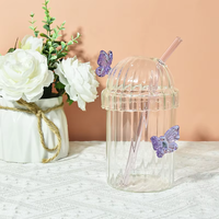 Gobelets et tasses à café en verre borosilicate de haute qualité, 300-400 ml, résistants à la chaleur, avec paille et couvercle champignon, vente en gros