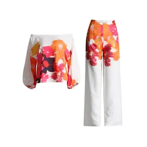 TWOTWINSTYLE Casual Printing Two Piece Sets Chic Tops High Waist Loose Pants Sets For Women