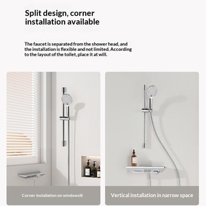 R&T S20mini Chrome Shower Set with Slide Bar Wall <b>Mount</b> Shower Head Tempered Glass Storage No Top <b>Spray</b> - Product Image 4