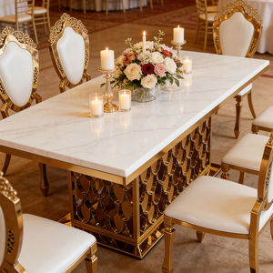 Mesa de Comedor Informal de Acero Inoxidable, Mesa de Banquete Comercial para Hotel, Mesa de Comedor Rectangular de Mármol Moderno Europeo para Bodas - Product Image 3
