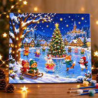 Kit de peinture par numéros sur toile de coton avec cadre en bois, paysage d'hiver, décoration de Noël pour la maison, cadeau