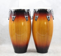 Ensemble de congas professionnels en bois de caoutchouc laqué rouge avec support 10''+11''