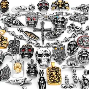 Gothic Original Skull Charm Pendant Punk Hip Hop Biker Rock Necklace Stainless Steel Ghost Head Accessories Men Jewelry