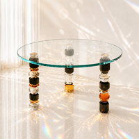 Table basse ronde en cristal K9 empilable multicolore, table en verre sur piétement géométrique, mobilier de luxe pour intérieurs haut de gamme