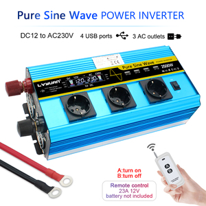 Bộ Chuyển Đổi Nguồn Điện 2500W/5000W Bộ Chuyển Đổi Sóng Sin Tinh Khiết DC12V Sang AC230V Cung Cấp Năng Lượng Mặt Trời 4USB Với 3 Điều Khiển Từ Xa Không Dây AC EU - Product Image 3