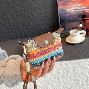 Moda Bohemia portátil 2025 Colorblock paja tejida Arco Iris rayas Mujer vegano Mini bolso de mano verano playa accesorio - Product Image 2