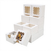 Boîte à gâteau carrée sur mesure auto-élevante avec fenêtre, impression UV, pelliculage mat, gaufrage, en papier kraft